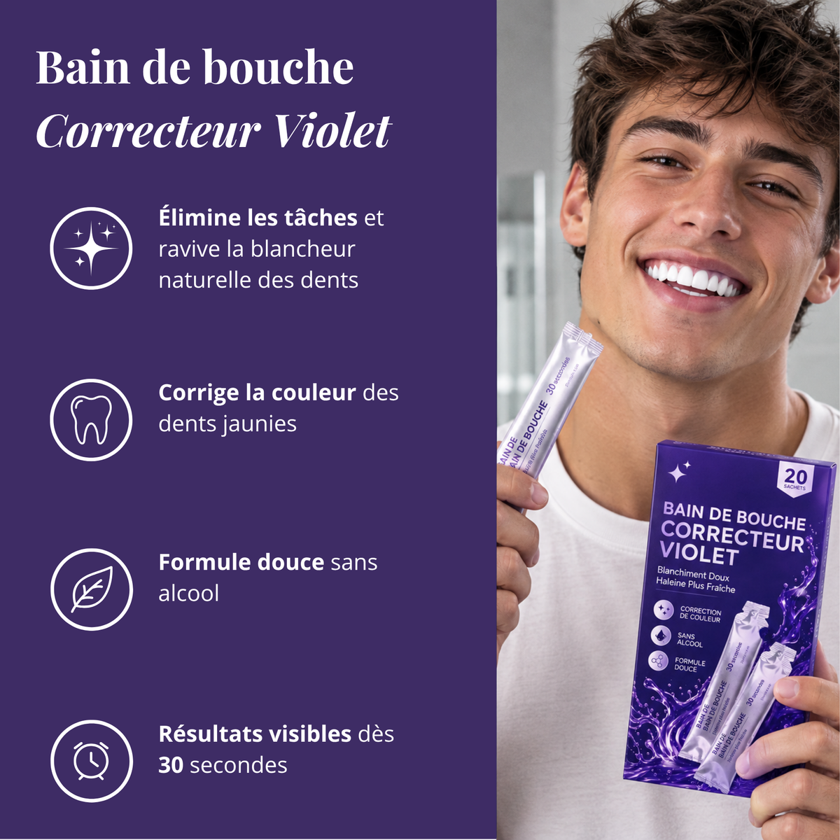 Correcteur Violet — Sourire éclatant en 30 secondes